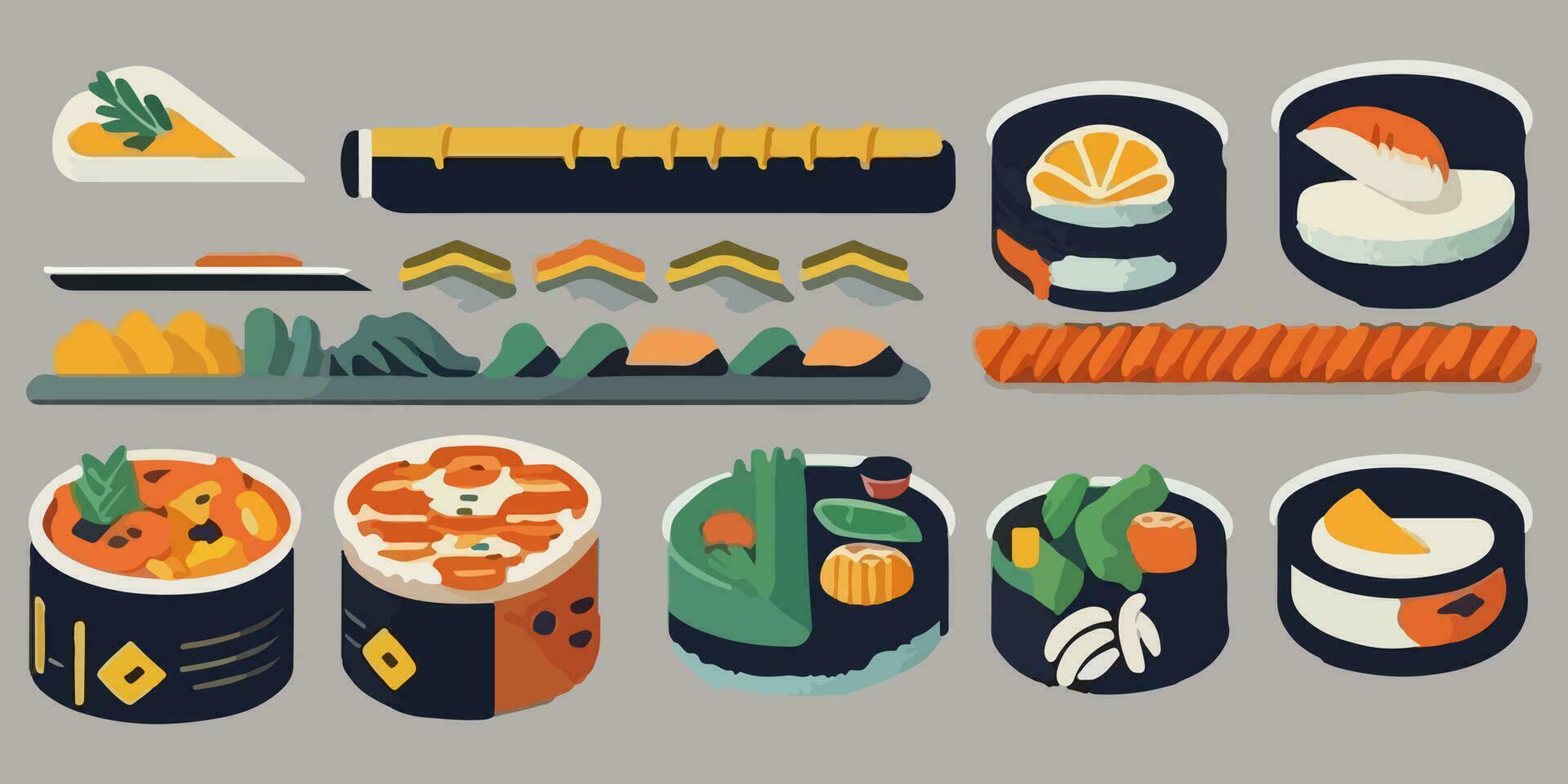 Tasty Cartoon Delights, Colorful Vector Illustration Showcasing Japanese Cuisine