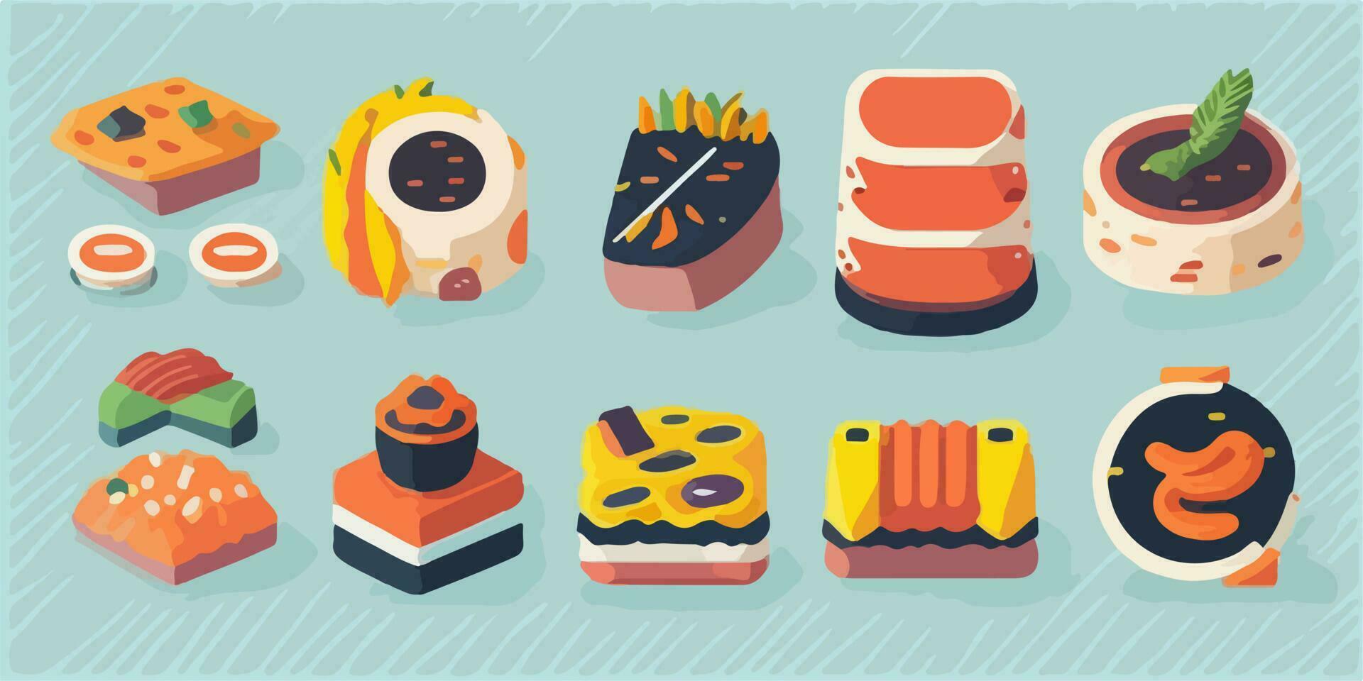 kawaii Sushi mundo maravilloso, encantador y vistoso vector ilustración