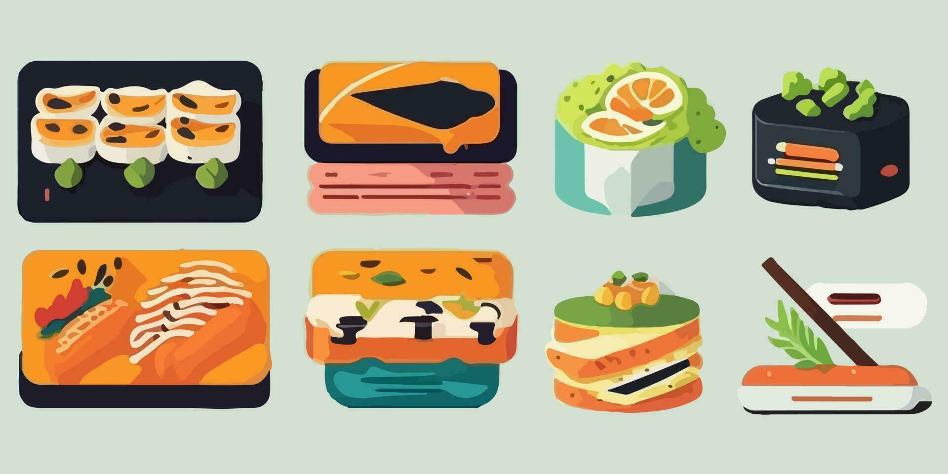 kawaii Sushi delicias, divertido y vistoso dibujos animados ilustración vector