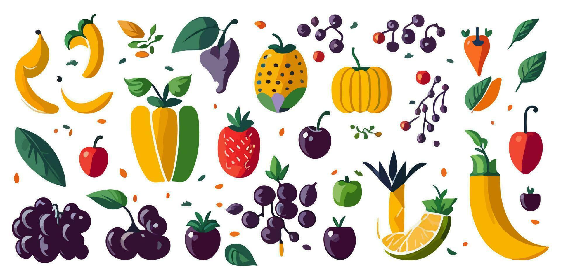 Vector Art of a Collage Featuring Various Tropical Fruits