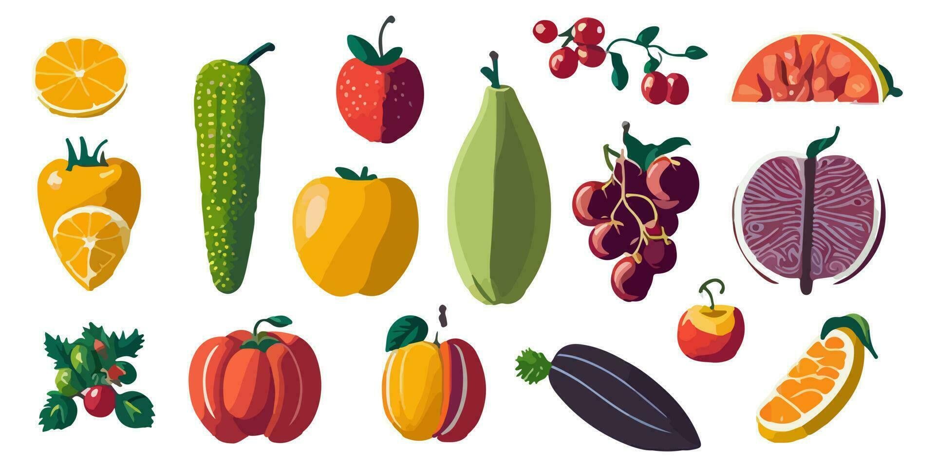 Assortment of Sweet and Refreshing Fruits Illustrated in Vector Splendor