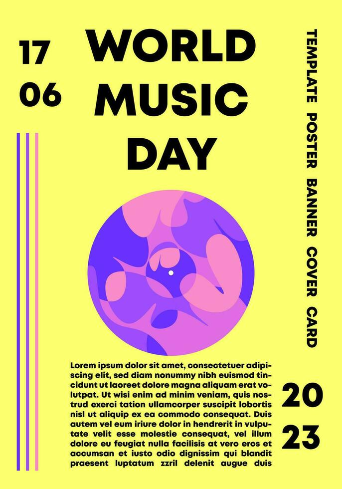 World music day poster with disc illustration yellow background. Creative concept editable. Template design for social media, banner, card, cover vector