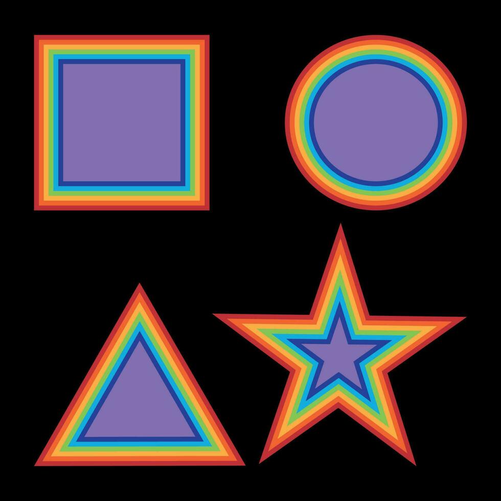 rainbow geometric shapes, shapes on a black background, vector image