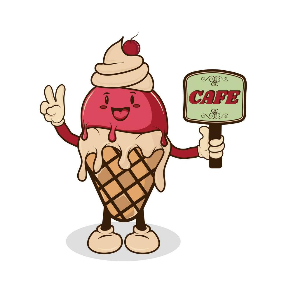 Ice cream. melting ice cream in a waffle cone. Cartoon-style character. Insulated horn on a white background. vector illustration for web, design, printing