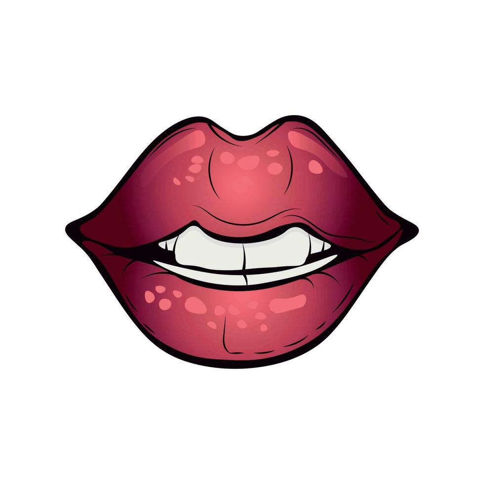 psychedelic trippy lips isolated, cute cartoon lips teeth, vector illustration