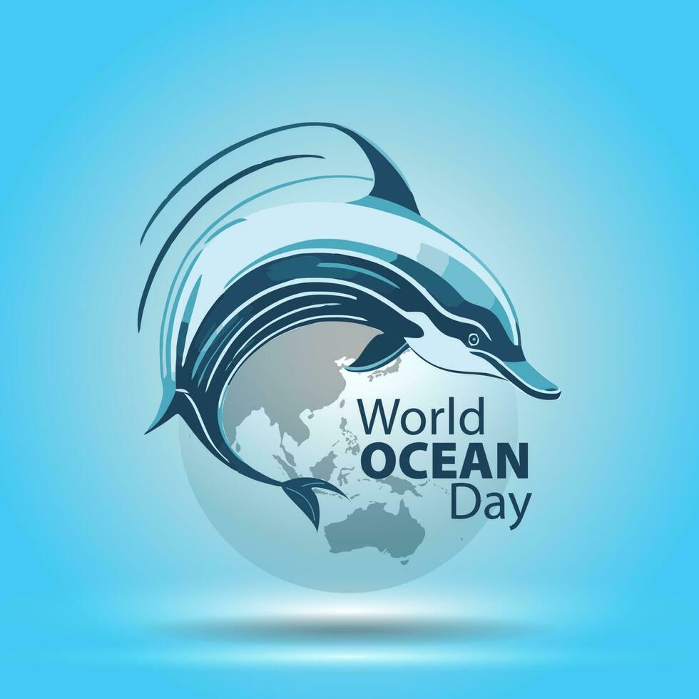 World oceans day design with dolphin in underwater ocean vector