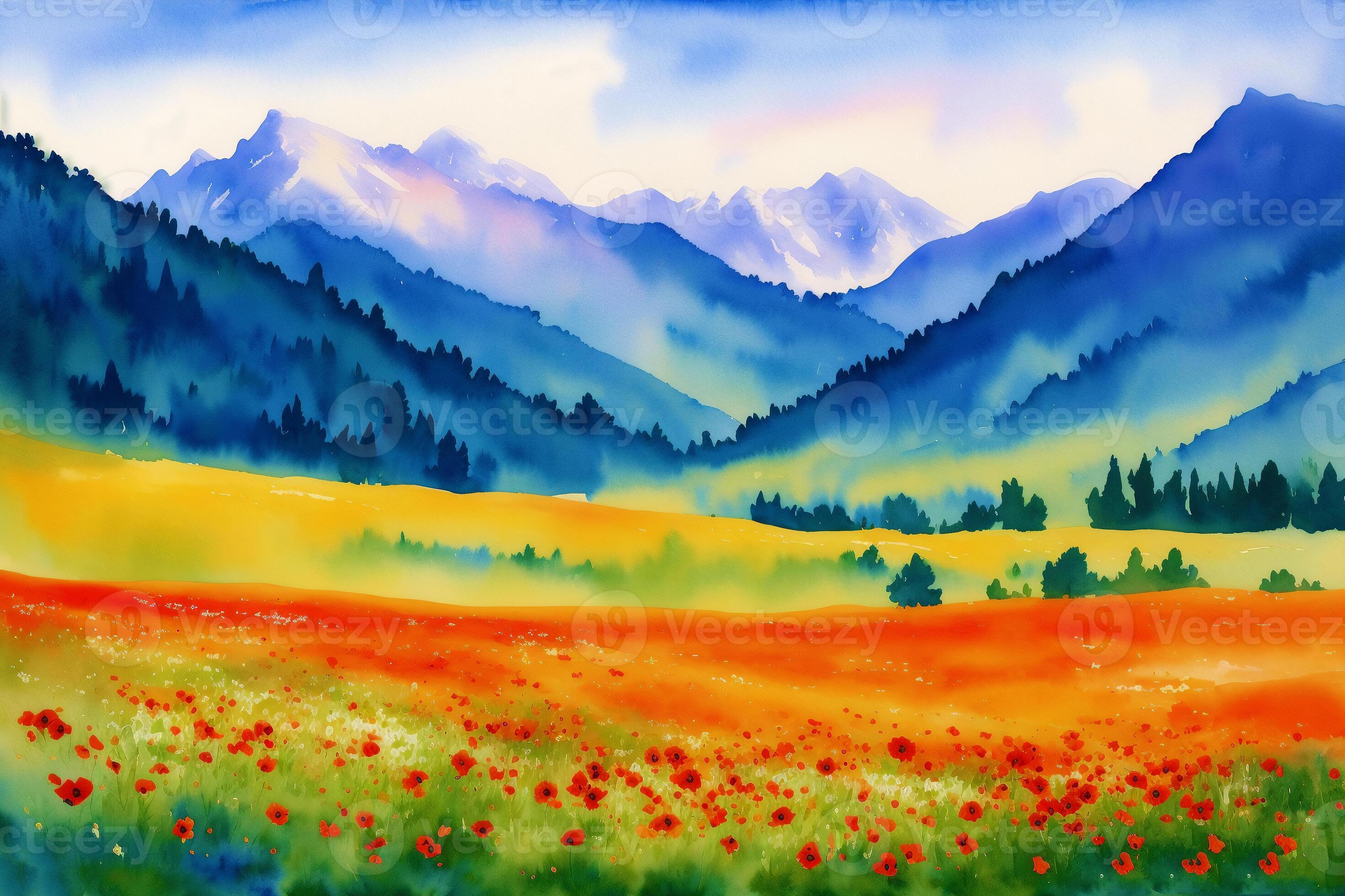 Autumn Landscape Watercolor Drawing Stock Illustration - Download Image Now  - Autumn, Landscape - Scenery, Watercolor Painting - iStock