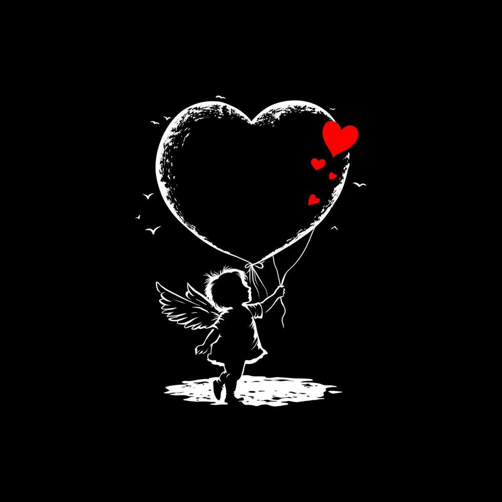 beautiful and captivating silhouette of a girl holding a love heart, set against a dark background.exudes a feeling of mystery, intrigue, and emotion. convey a powerful message of love and affection vector