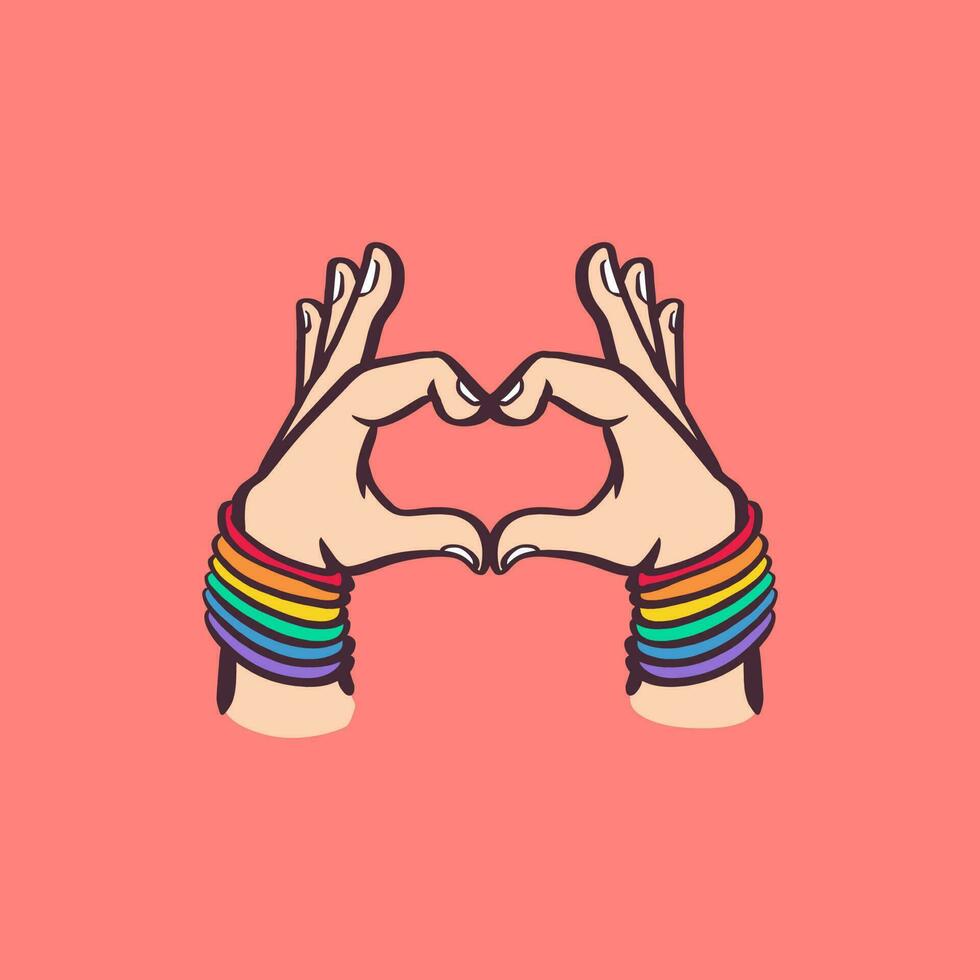 Free vector heart hand gesture lgbt rainbow pride