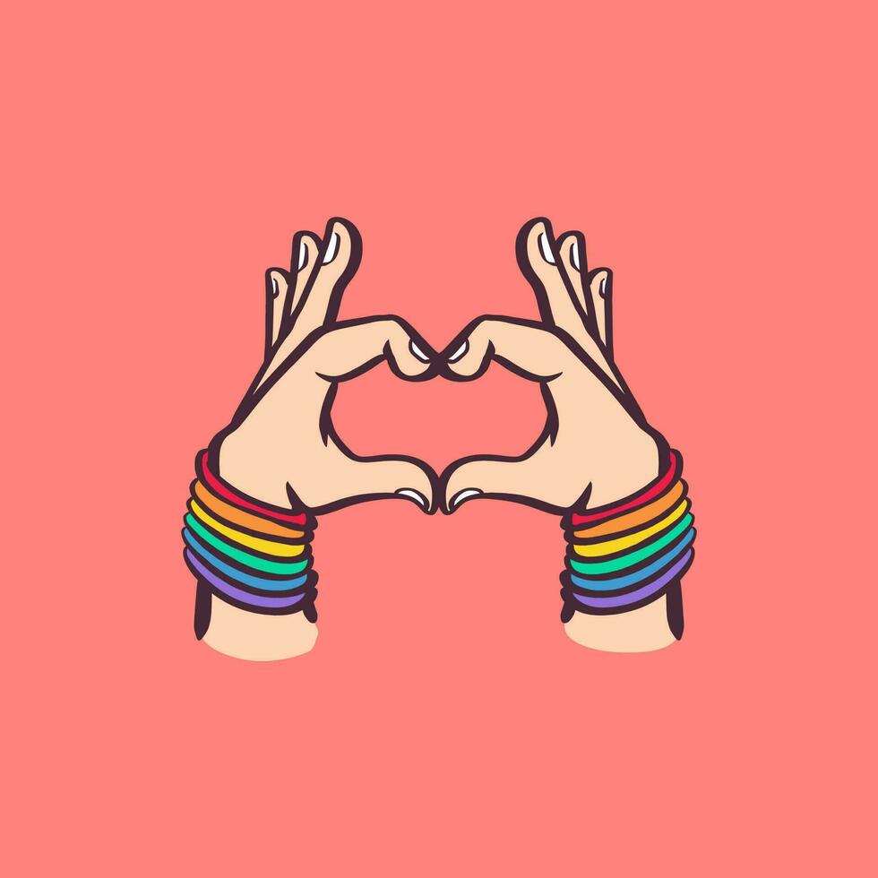 Free vector heart hand gesture lgbt rainbow pride