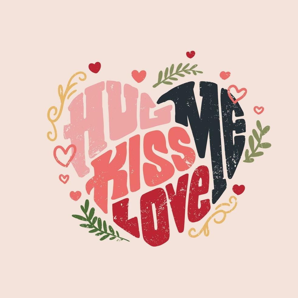 handdrawn lettering in the shape of a heart and paired with complementary illustrations. Perfect for greeting cards, wedding invitations, or branding designs vector