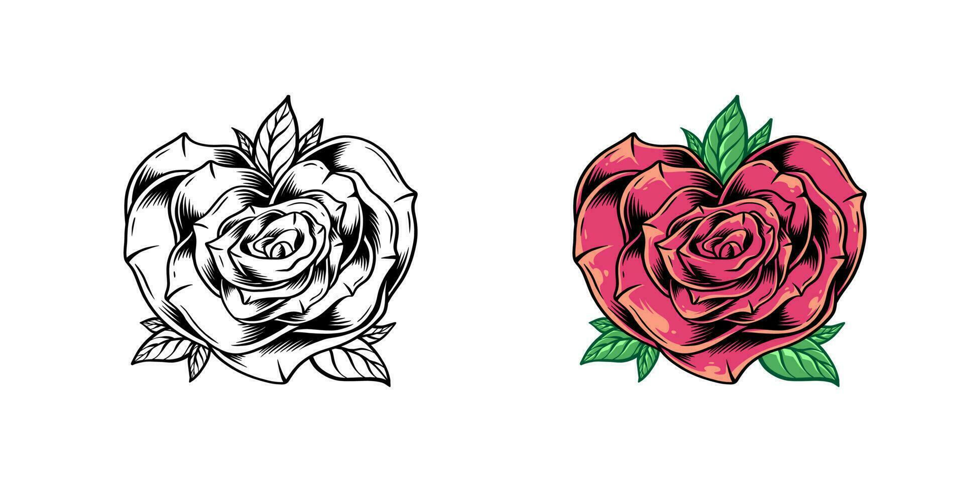 Beautifully handdrawn rose with a heart love sign, the perfect representation of love and affection. artistic and romantic image is perfect for any occasion that celebrates love vector