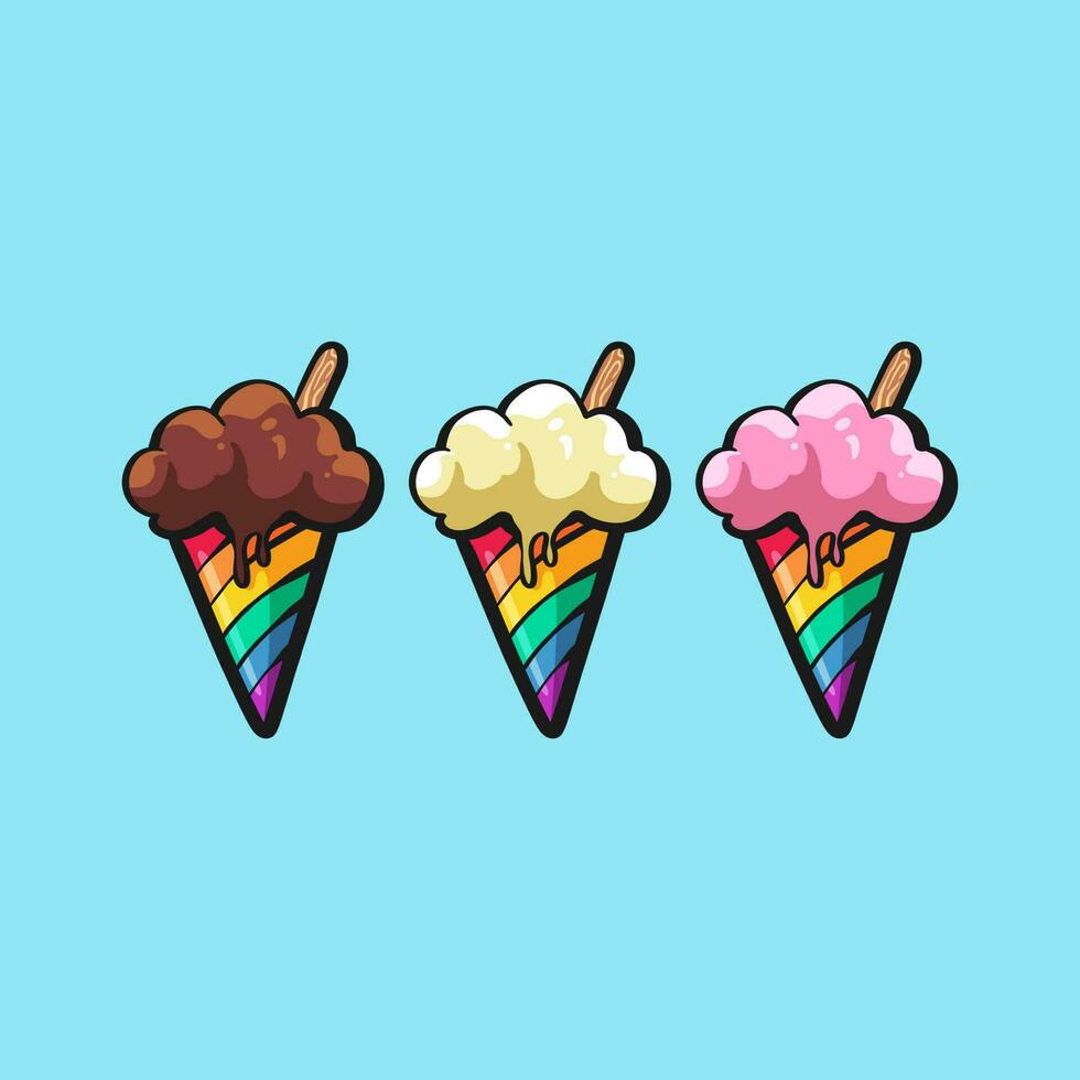 Free vector lgbt pride illustration with rainbow ice cream set