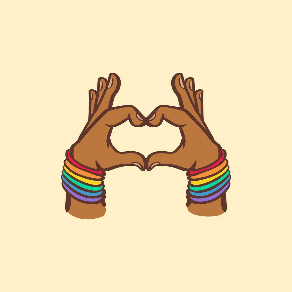 Free vector heart black hand gesture lgbt rainbow pride african