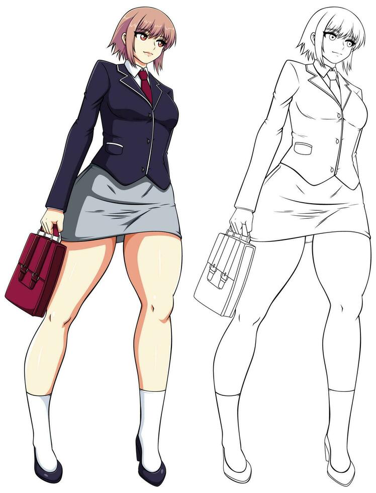 Anime Manga Schoolgirl Holding Backpack on White vector