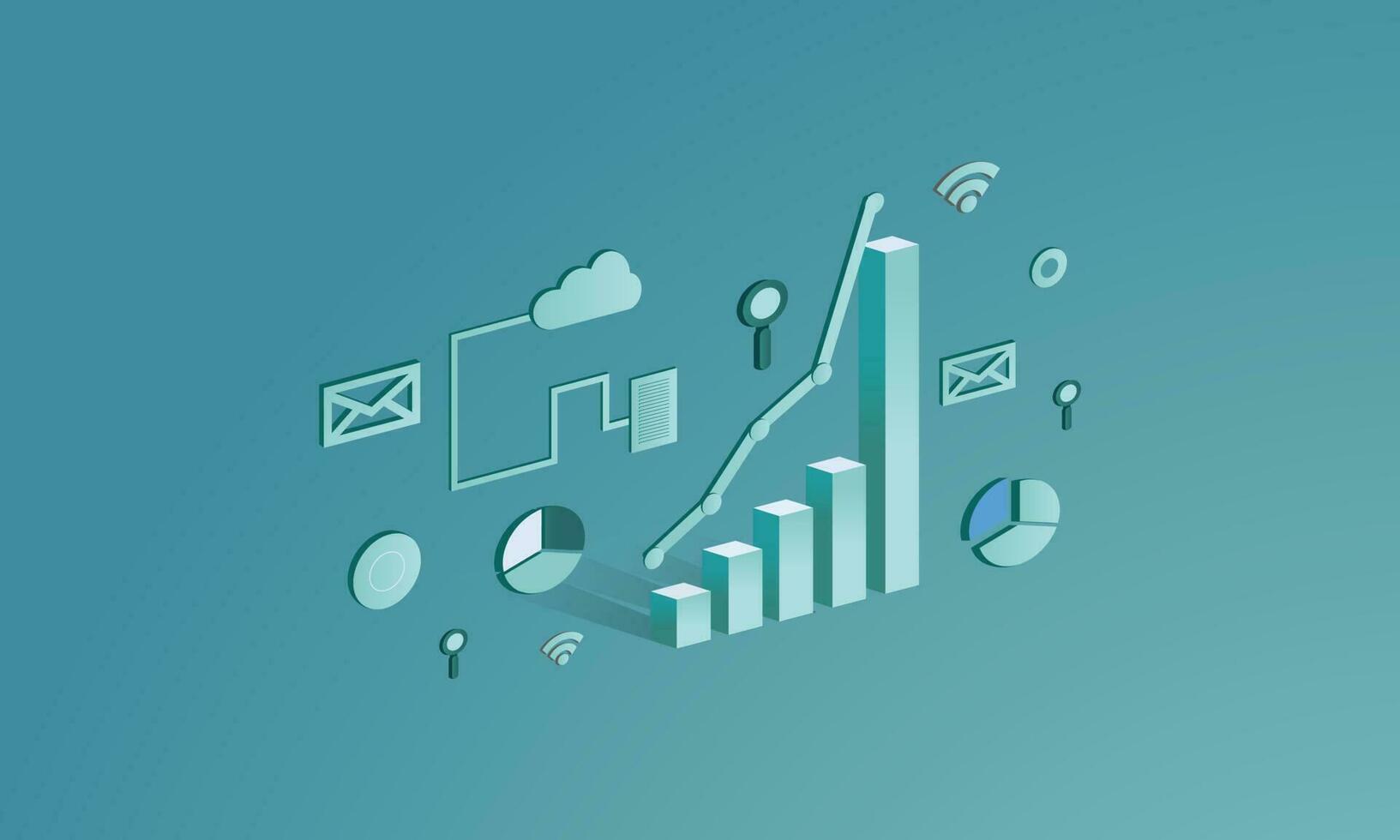 A blue paper with a graph showing the bar chart and the words email on the top vector