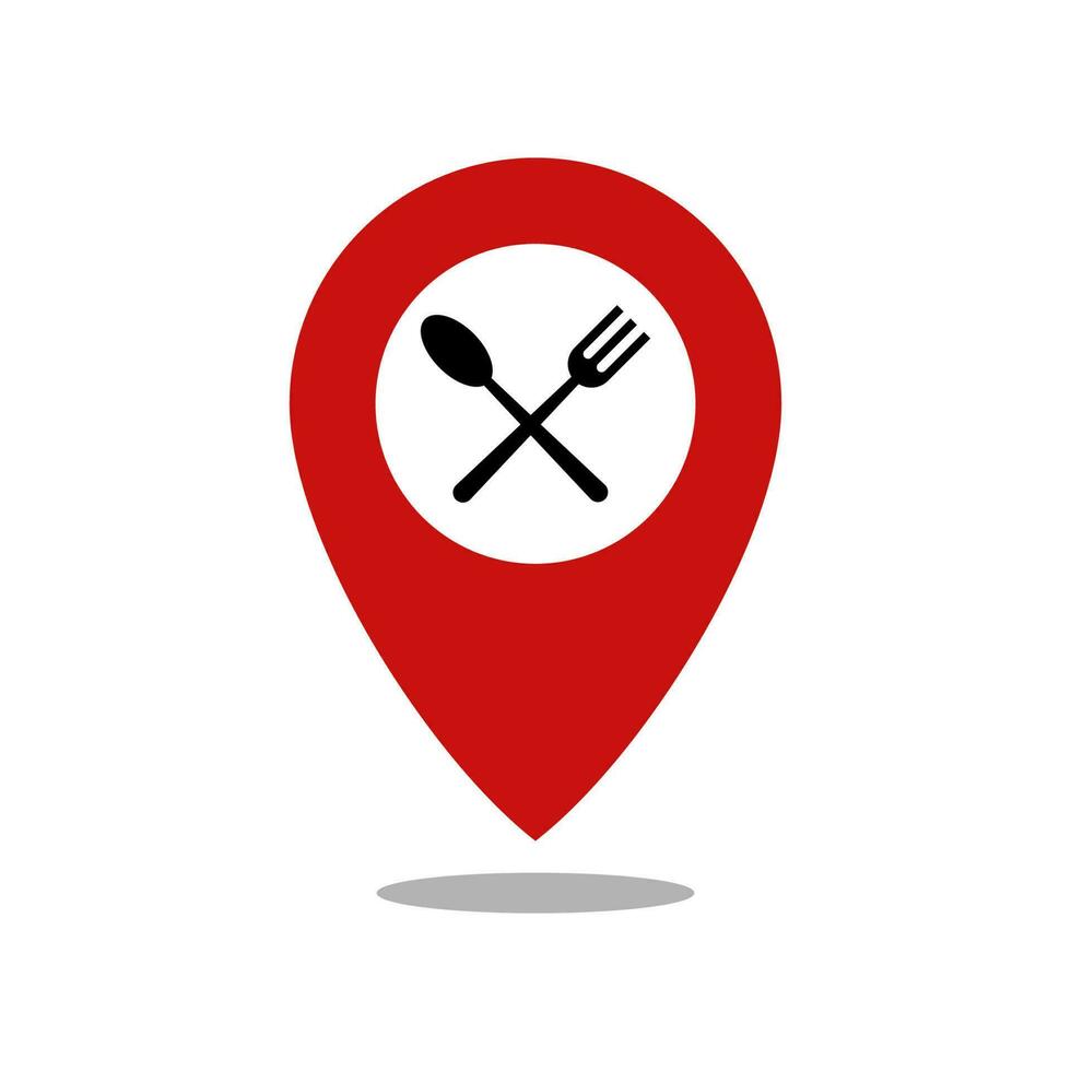 Cafeteria and restaurants location icon. Fork and spoon eatery sign inside pinpoint. vector