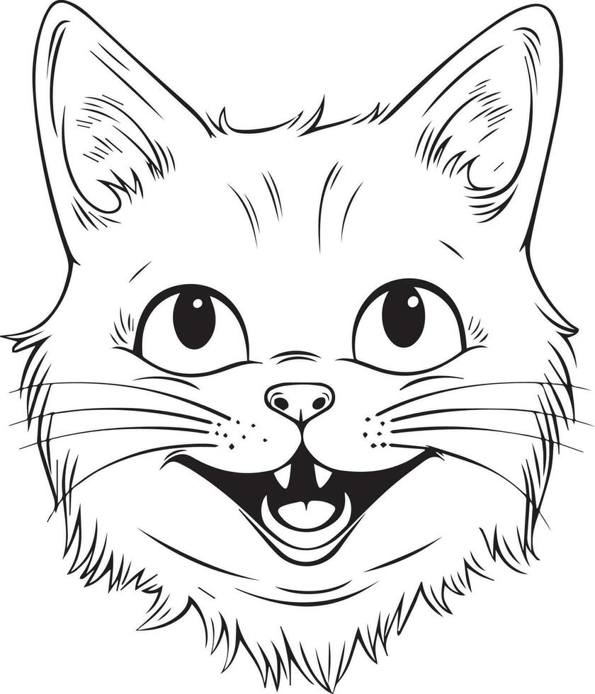 Cute Cartoon Cat vector Illustration, Cat Coloring page for kids and adults. Print design, t-shirt design, tattoo design, mural art, cat mascot