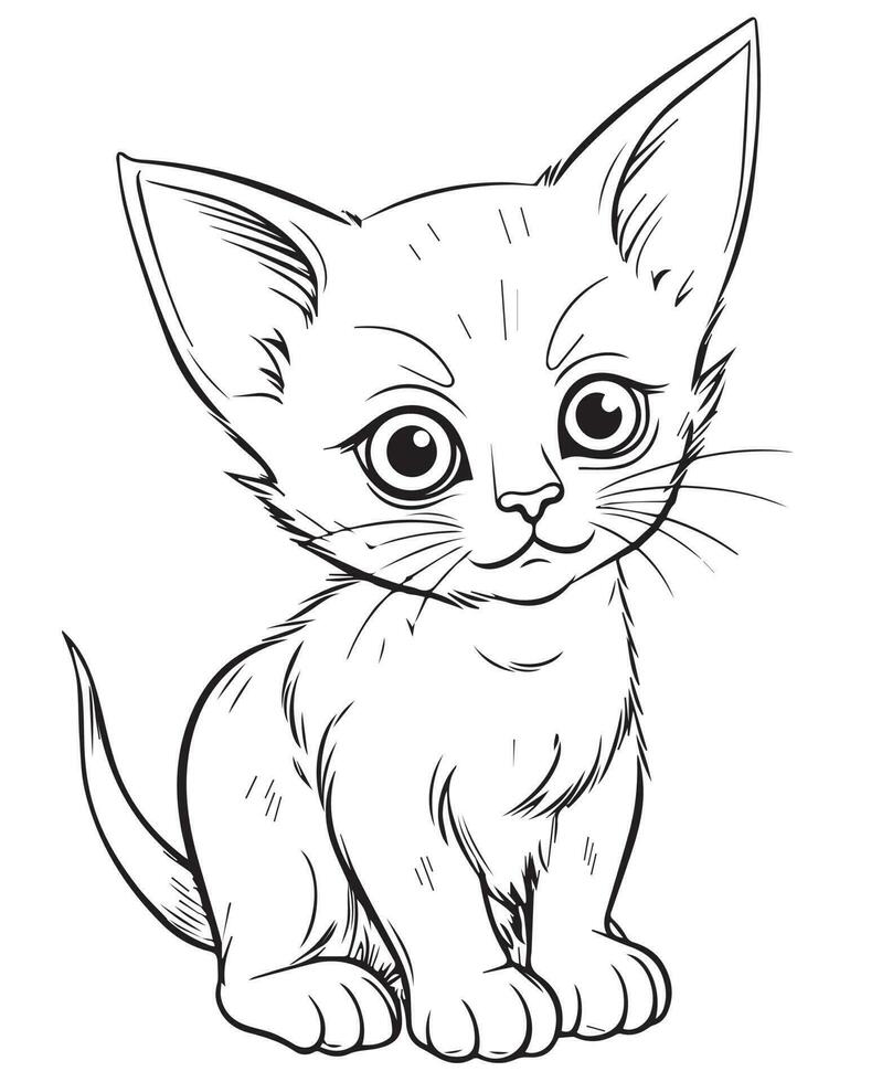 Cute Cartoon Cat vector Illustration, Cat Coloring page for kids and adults. Print design, t-shirt design, tattoo design, mural art, cat mascot