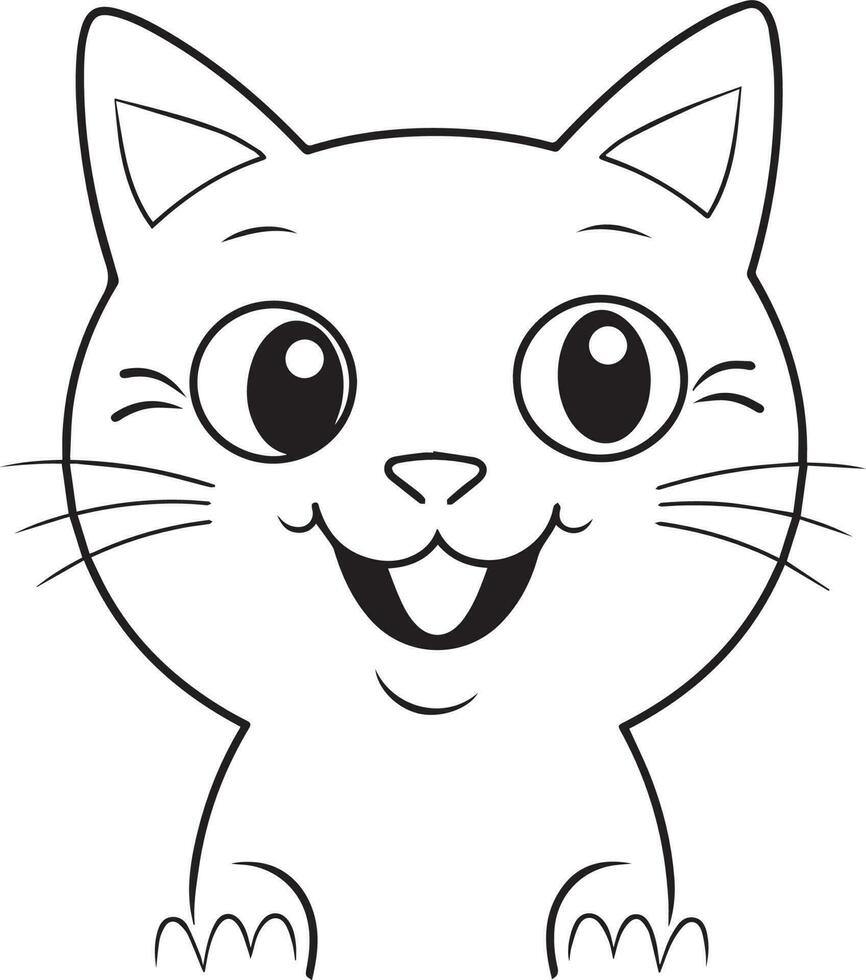 Cute Cartoon Cat vector Illustration, Cat Coloring page for kids and adults. Print design, t-shirt design, tattoo design, mural art, cat mascot