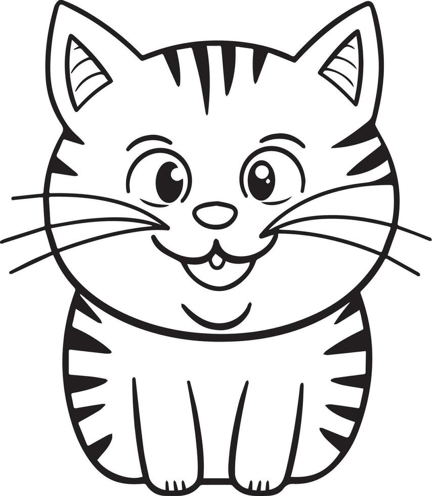 Cute Cartoon Cat vector Illustration, Cat Coloring page for kids and adults. Print design, t-shirt design, tattoo design, mural art, cat mascot