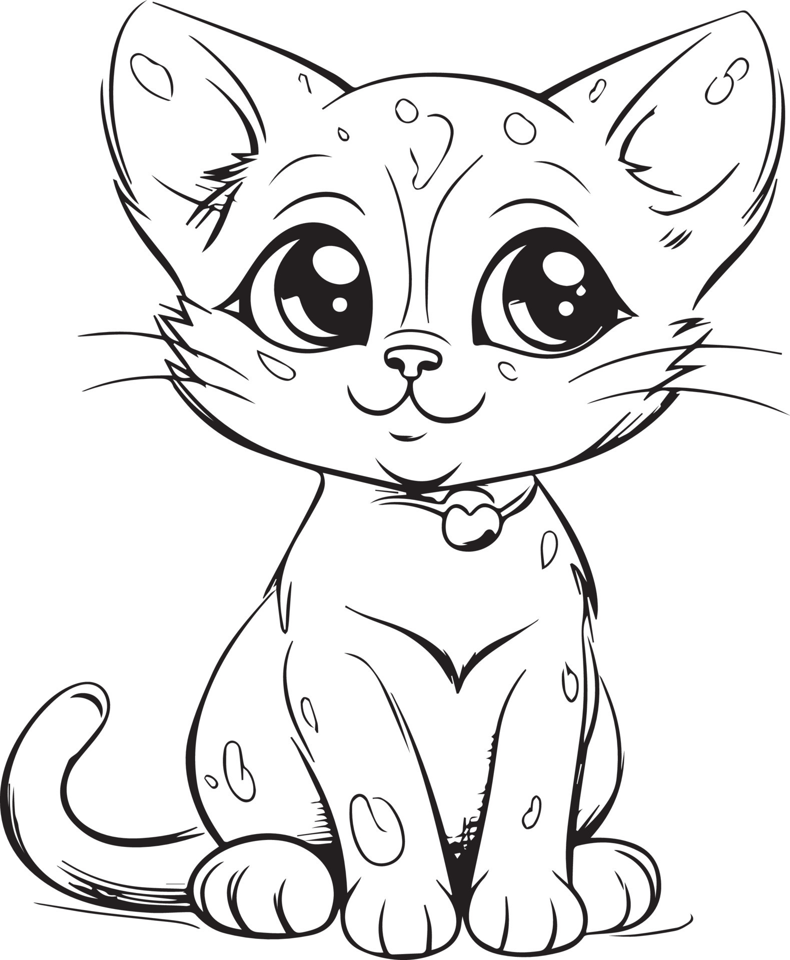 Cute Cartoon Cat vector Illustration, Cat Coloring page for kids and ...