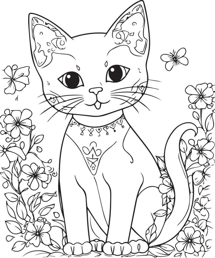 linda dibujos animados gato vector ilustración, gato colorante página para niños y adultos gato vector logo, camiseta diseño, tatuaje diseño, mural arte, gato mascota