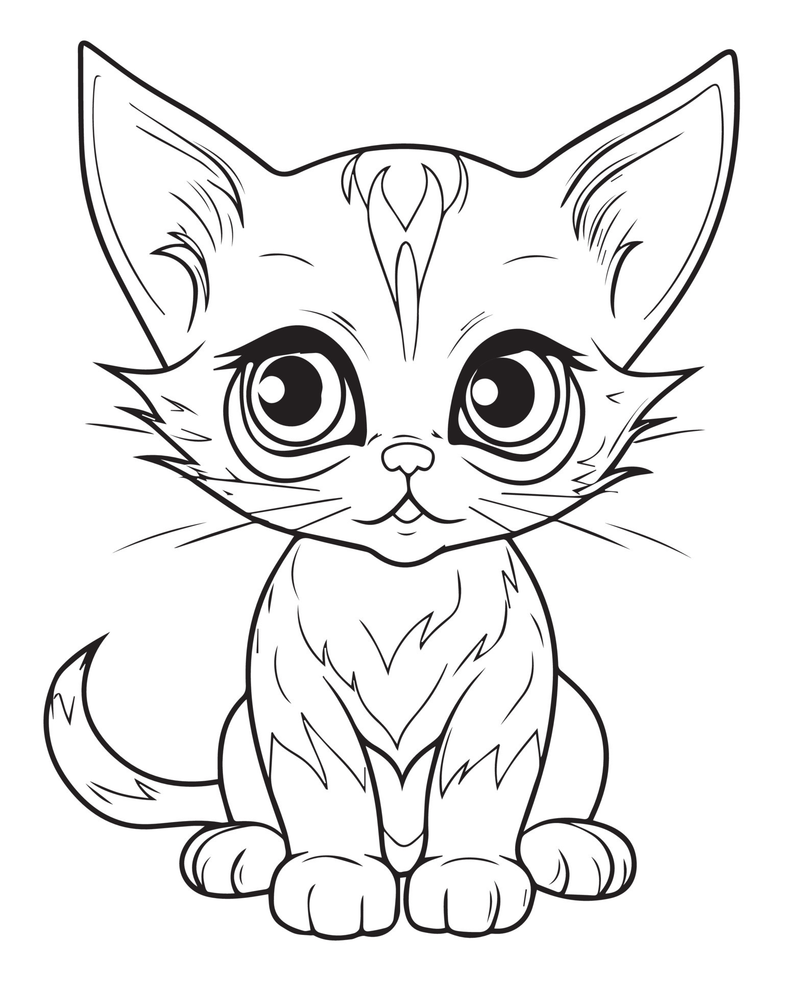 Cute Cartoon Cat vector Illustration, Cat Coloring page for kids and ...