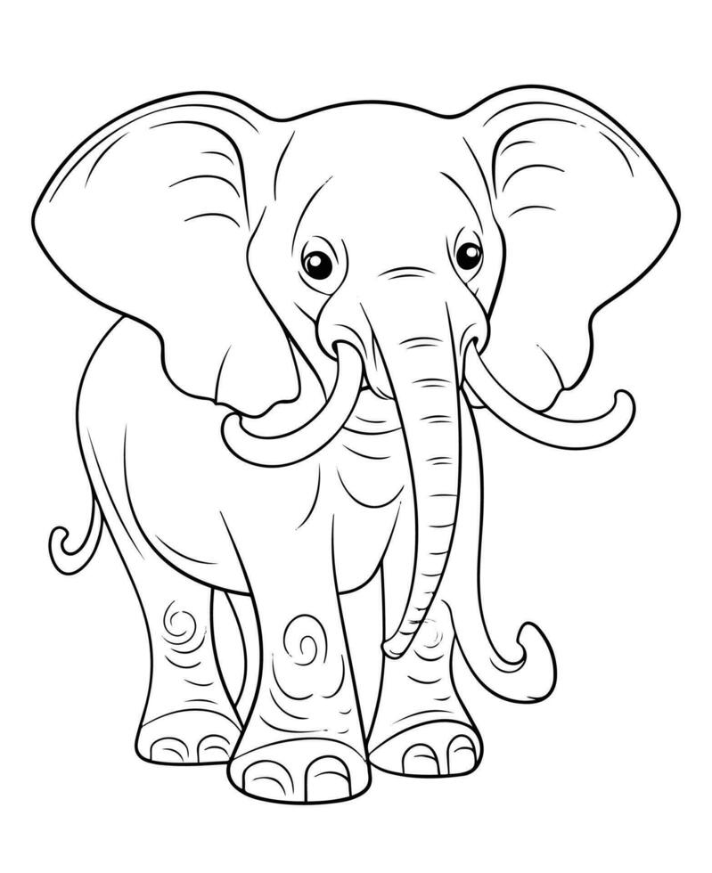 Coloring Page Of Cartoon Baby Elephant Vector Illustration for Coloring Book, Hand drawn vector coloring page of cartoonish baby elephant. Coloring page for kids and adults.