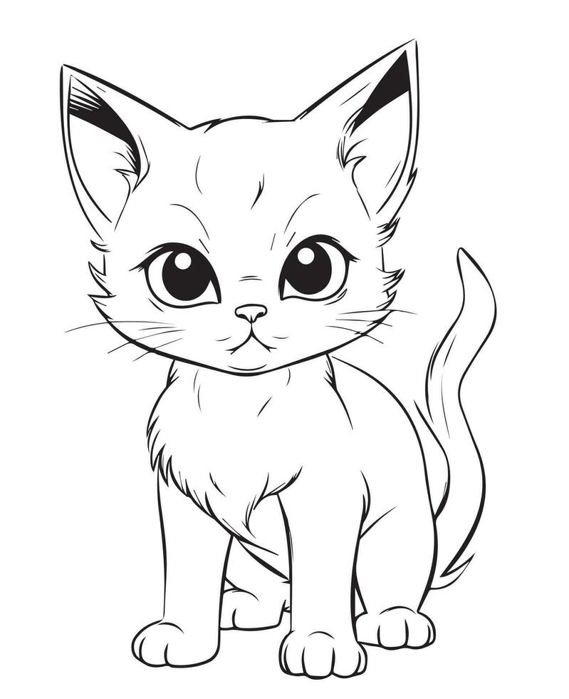 Cute Cartoon Cat vector Illustration, Cat Coloring page for kids and