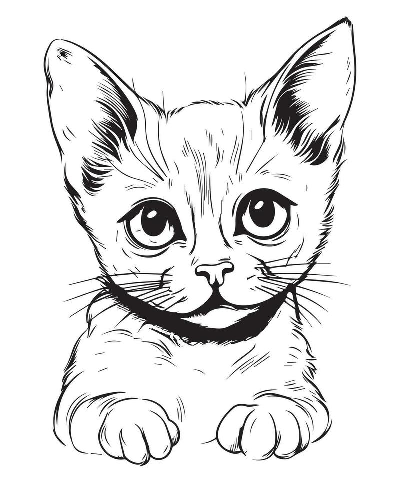 Cute Cartoon Cat vector Illustration, Cat Coloring page for kids and adults. Print design, t-shirt design, tattoo design, mural art, cat mascot