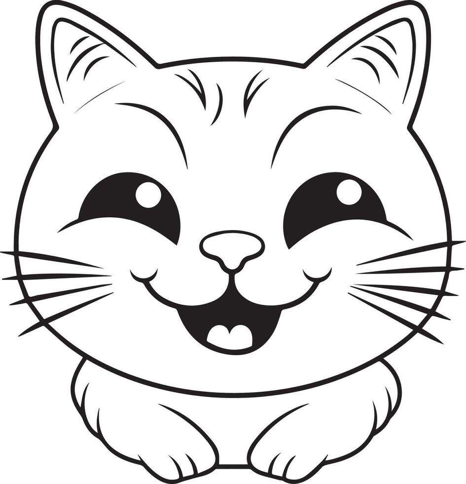 Cute Cartoon Cat vector Illustration, Cat Coloring page for kids and adults. Print design, t-shirt design, tattoo design, mural art, cat mascot