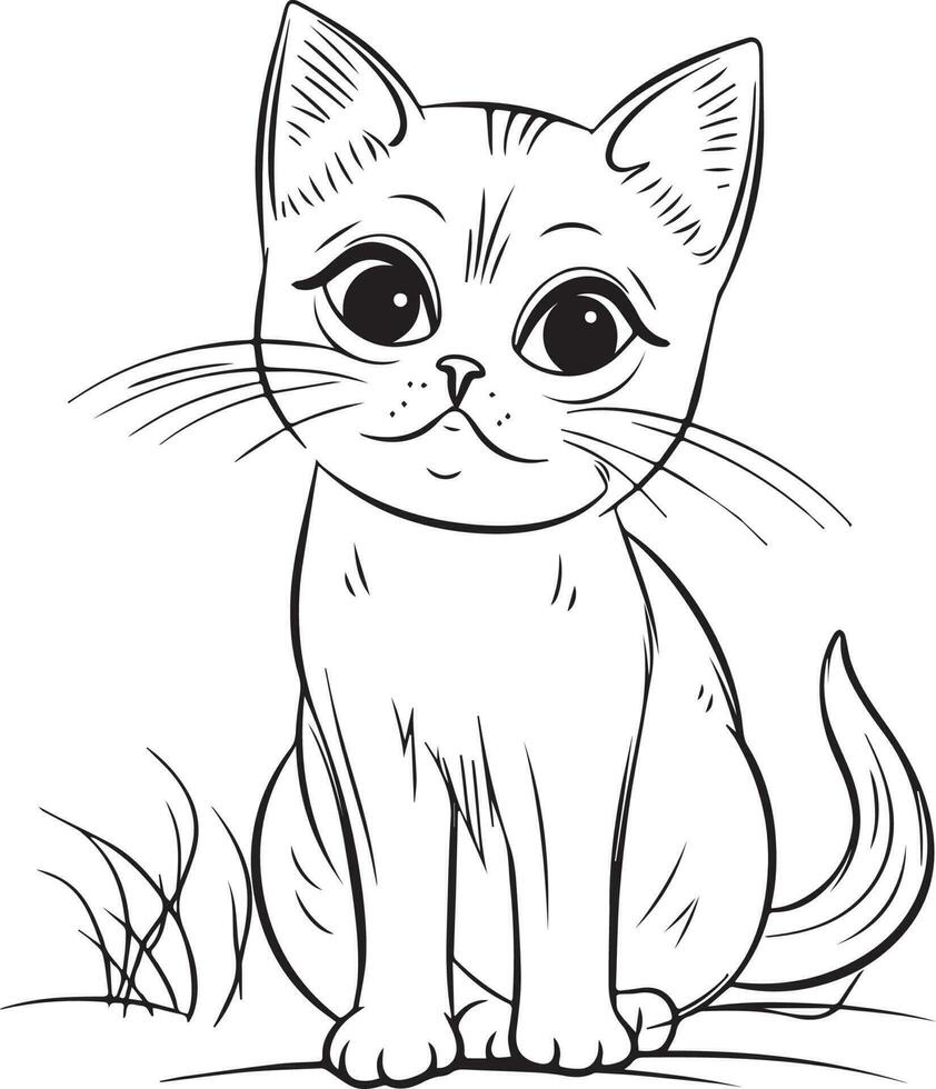 Cute Cartoon Cat vector Illustration, Cat Coloring page for kids and adults. cat vector logo, t-shirt design, tattoo design, mural art, cat mascot