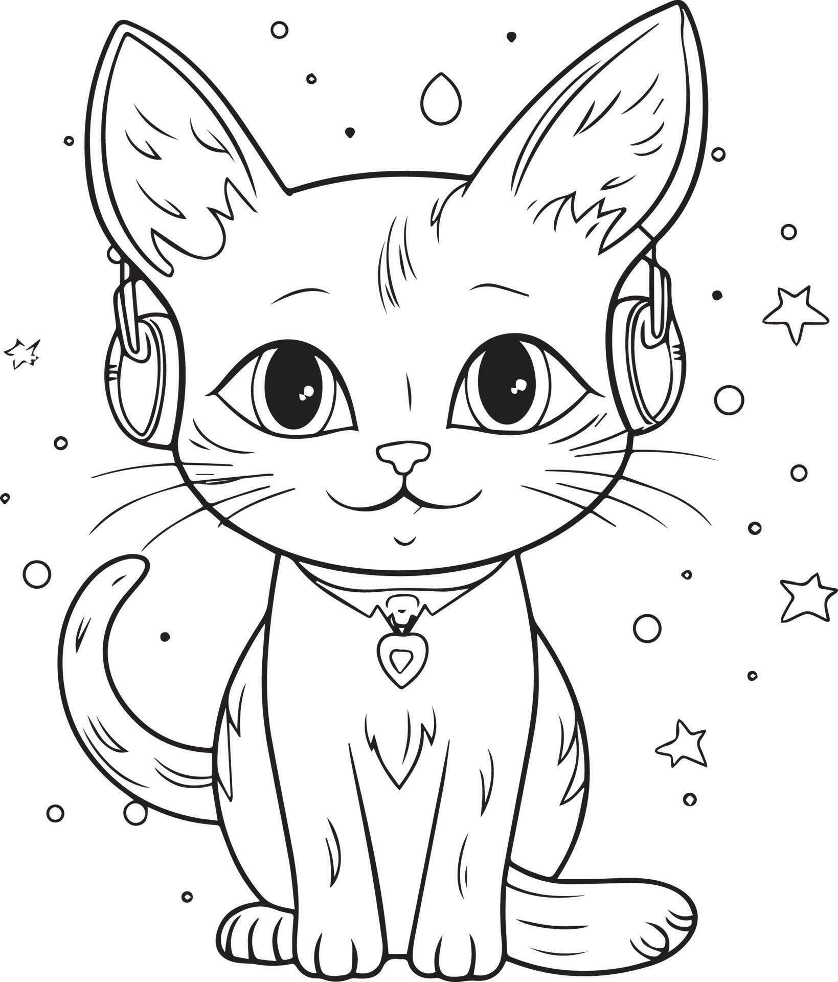 Cute Cartoon Cat vector Illustration, Cat Coloring page for kids and ...