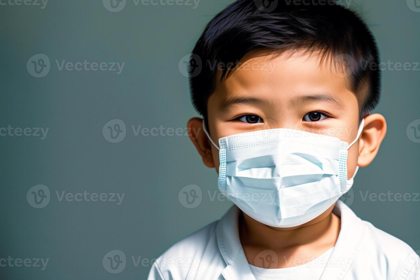An asian boy wearing protective mask. COVID 19. Mask-Wearing with Confidence. photo