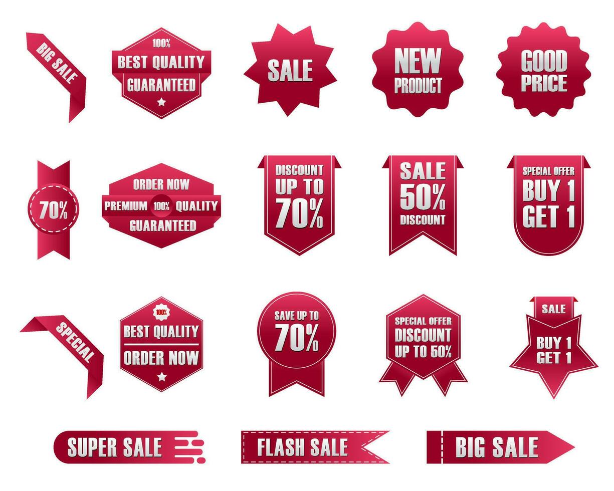 set collection red ribbon label tags for product promo, ribbon element vector