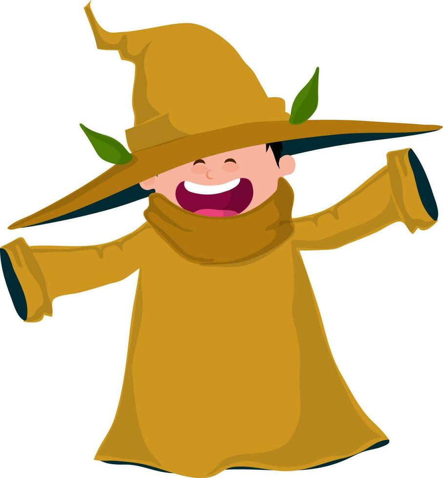 Little boy in witch costume, Halloween concept. vector