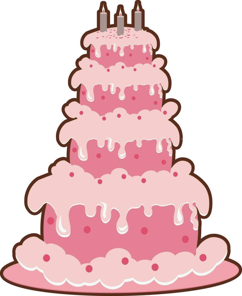 Big birthday cake with burning candles. vector