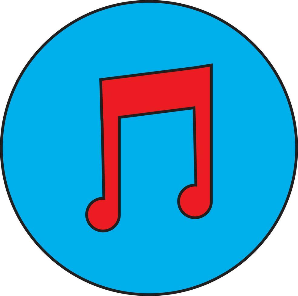 Red music note on blue circle. vector