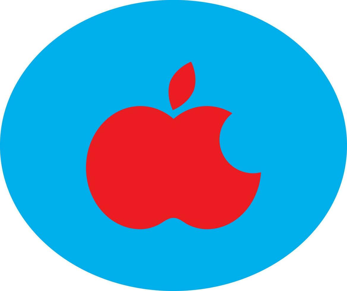 Red apple logo on blue circle. vector