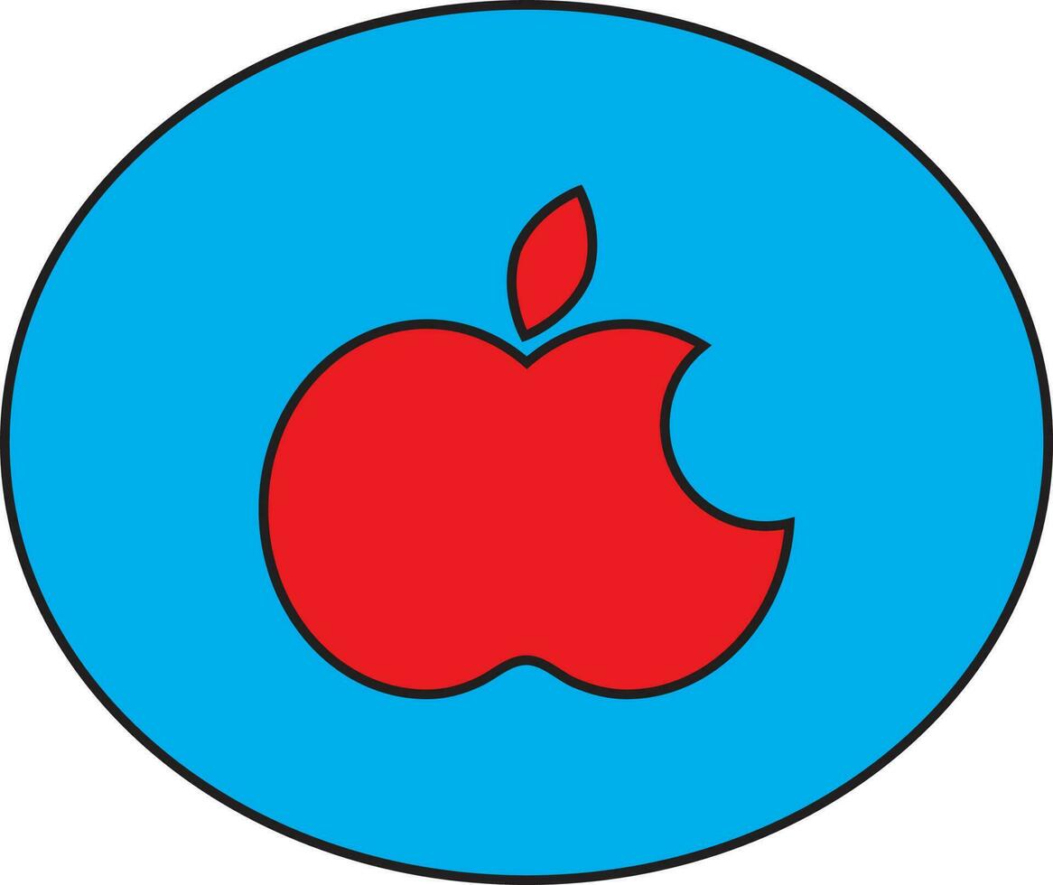 Red apple logo on blue circle. vector