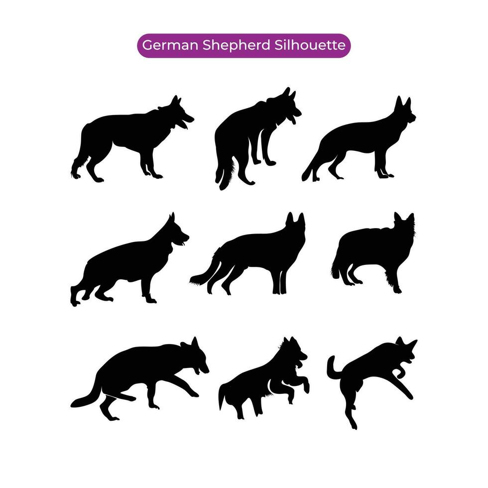 German shepherd silhouette  set. Simple vector pictogram of German shepherd.