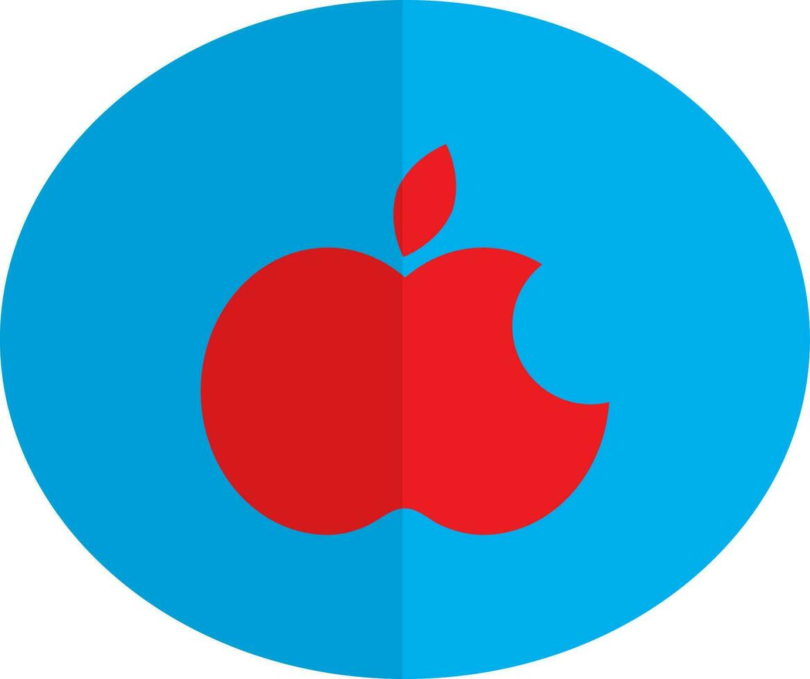 Red apple logo on blue circle. vector