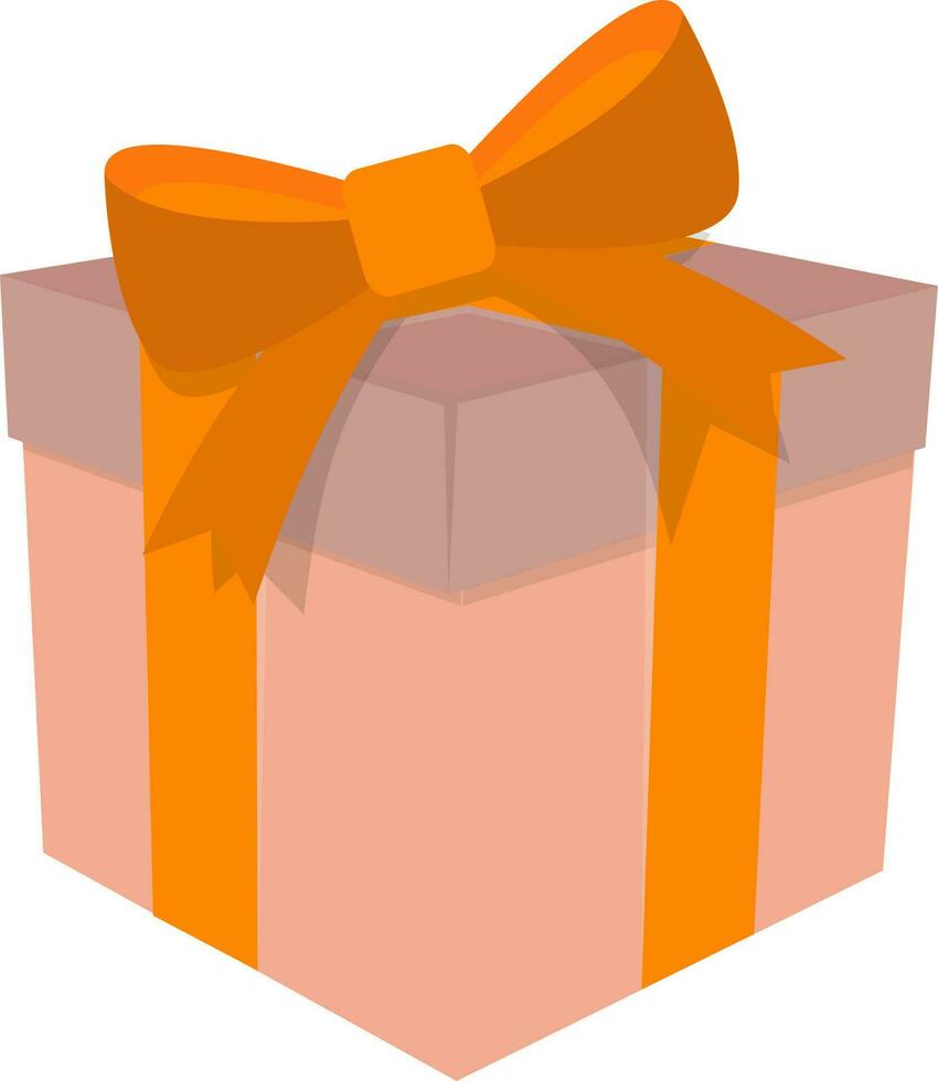 3D gift box with orange ribbon and bow. vector