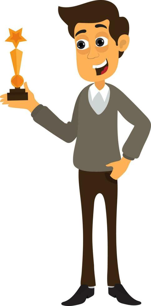 Character of business man holding trophy. vector