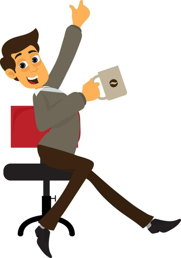 Business man sitting on the chair with mug. vector