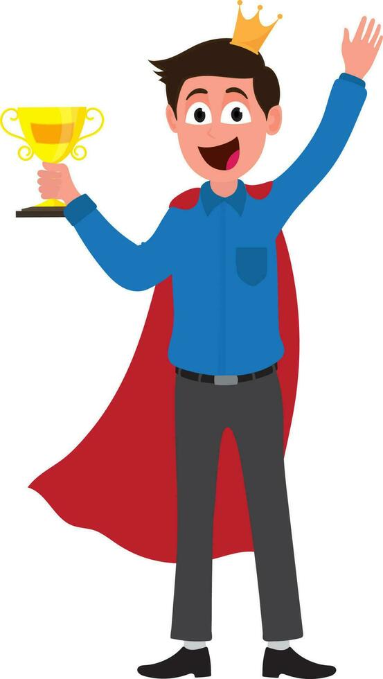 Businessman dressed up like king with trophy. vector