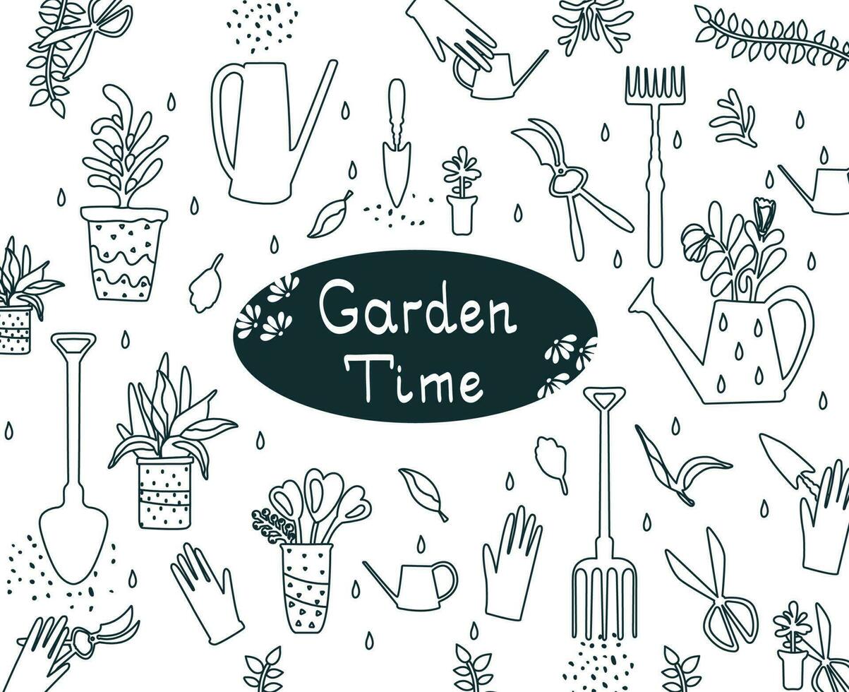 set of garden time on white background vector