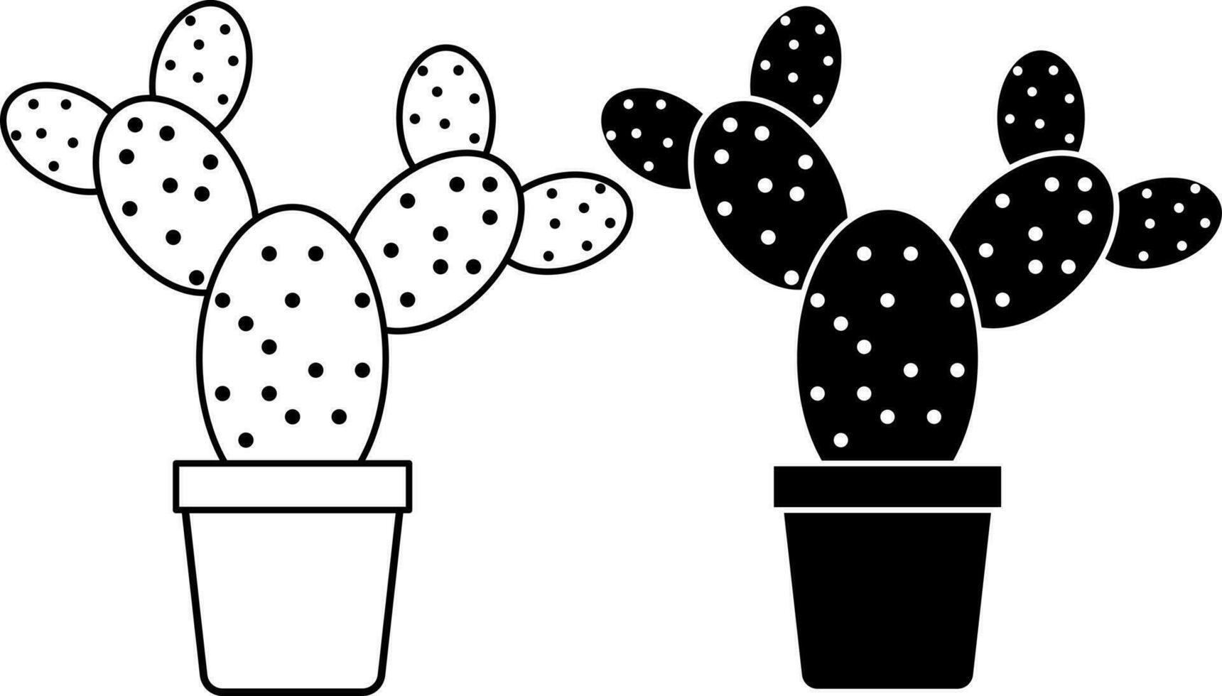 contorno silueta cactus en un maceta icono conjunto vector