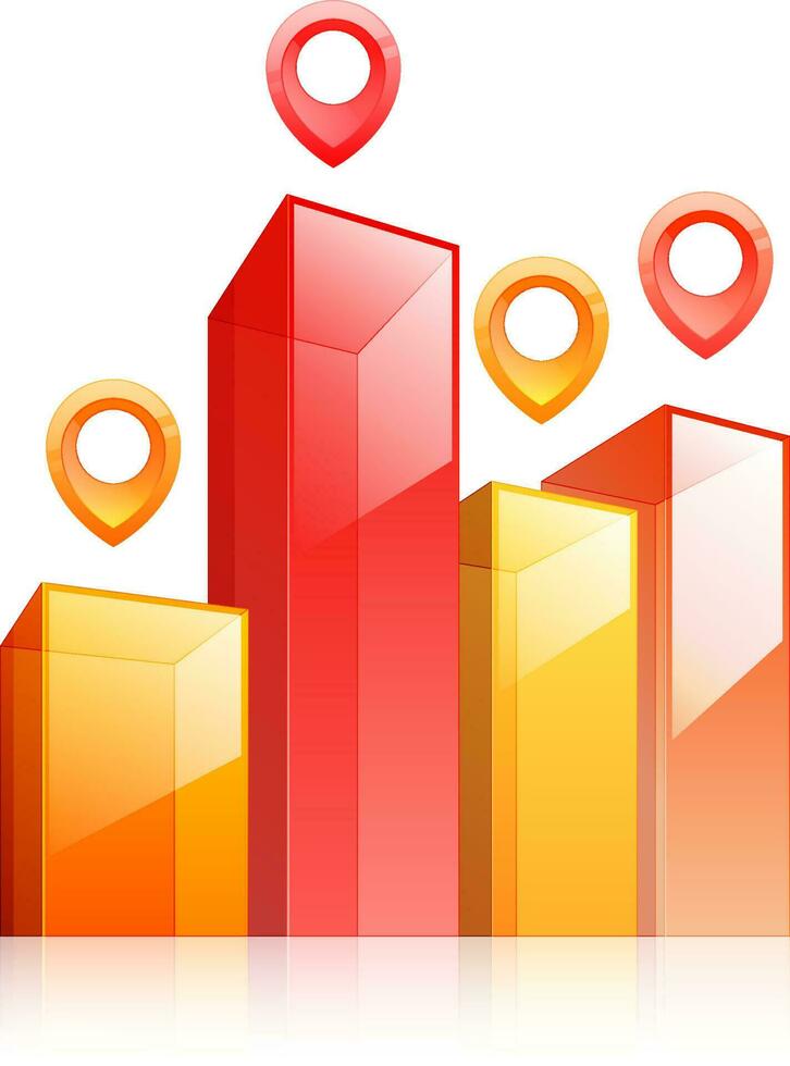 Glossy 3d bar chart with direction point. vector